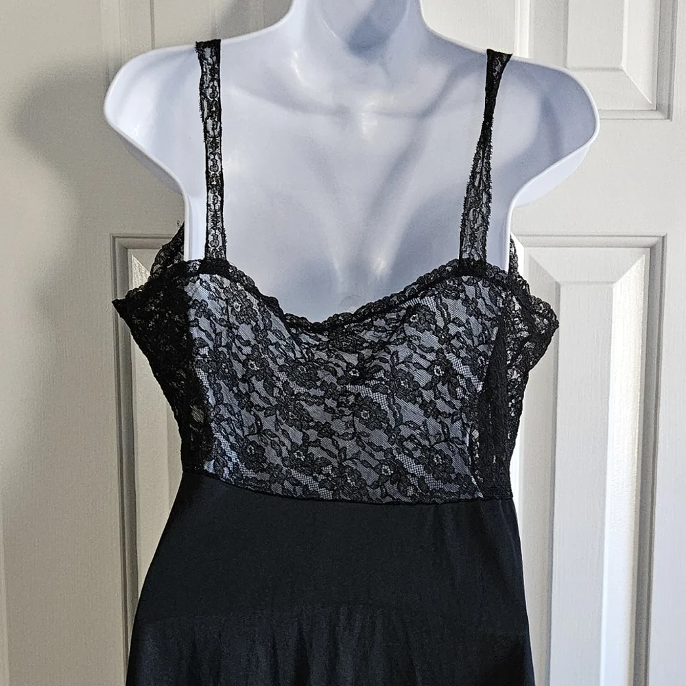 Slip Dress 38A L VTG Babydoll Whimsigoth Sheer Lace Coquette Nightie Goth 60s - Picture 6 of 9